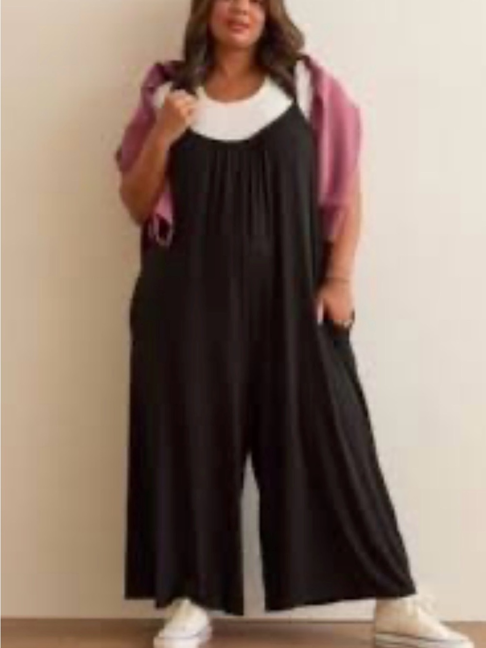 ARULA Black Wide-Leg Sleeveless Jumpsuit with pockets